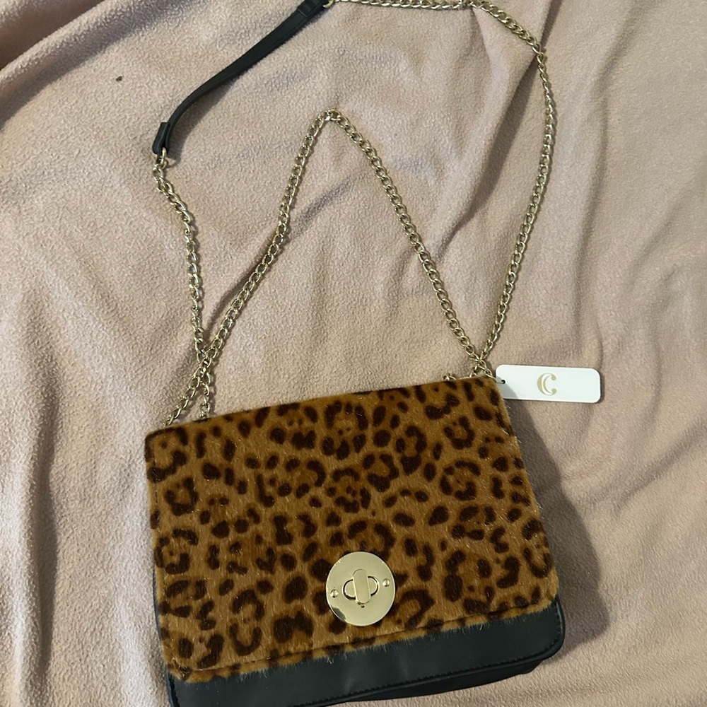 NWT Chic Leopard Print Crossbody Bag with Gold Accents